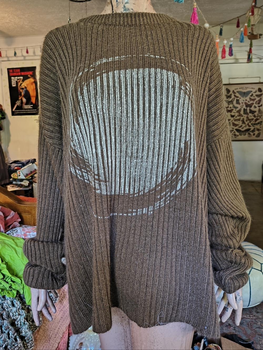 Brown Sweater with Cream Graphic Circle